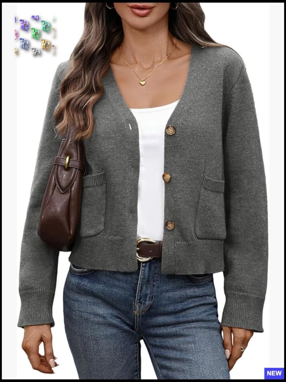 Oversize Cropped Cardigan Wool Blend V Neck Drop Shoulder Button Down Sweater